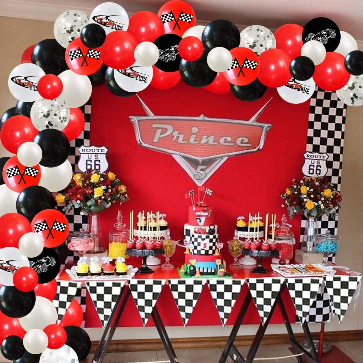 Racing Car Party Decorations Checkered Flag Balloons Garland Kit Red and Black Race Car 1st 2nd Birthday Decorations - Walmart.com